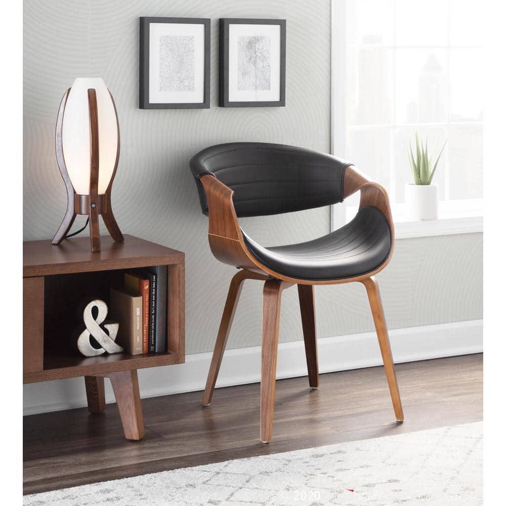 LumiSource Symphony Mid Century Modern Dining/Accent Chair Black: Upholstered, Wood Frame, Faux Leather