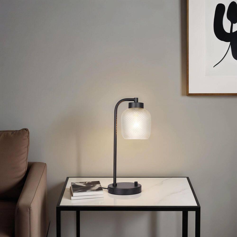 Kenroy Home Prismatic Glass Downbridge Black Desk and Task Lamp with Adjustable Arm and Energy-Efficient Lighting for Home Offices, Workspaces, and Study Areas