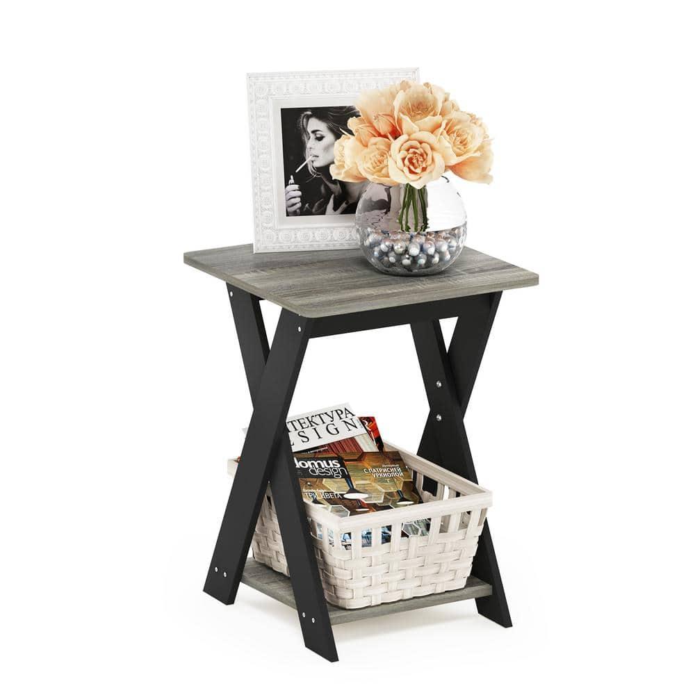 Modern Simplistic Criss-Crossed End Table, French Oak Grey & Black
