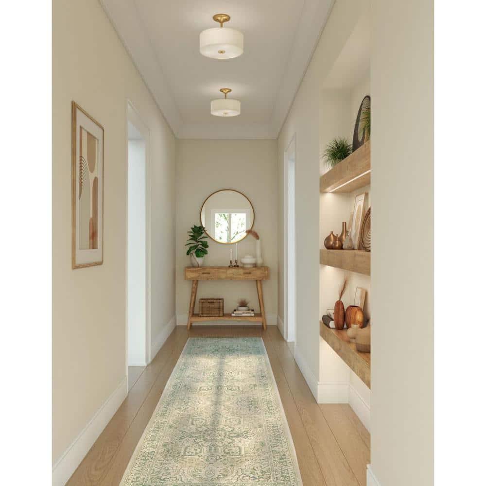Progress Lighting, Inspire Collection, 2-Light Semi-Flush Mount, Satin Brass, Summer Linen Shade