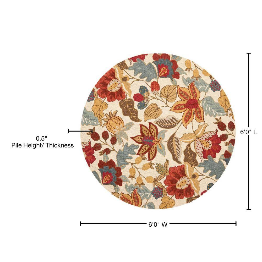 Blossom BLM863 Hand Hooked Area Rug - Ivory/Multi - 6' Round - Safavieh.