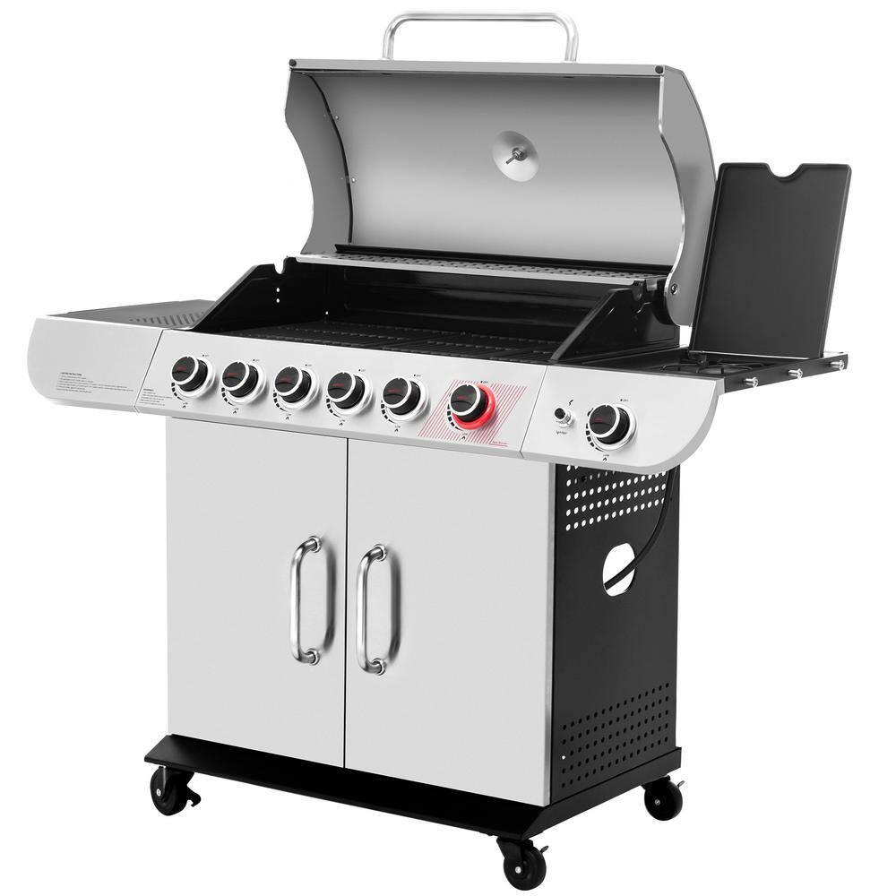 Stainless Steel 6-Burner Propane Gas Grill with Side Burner