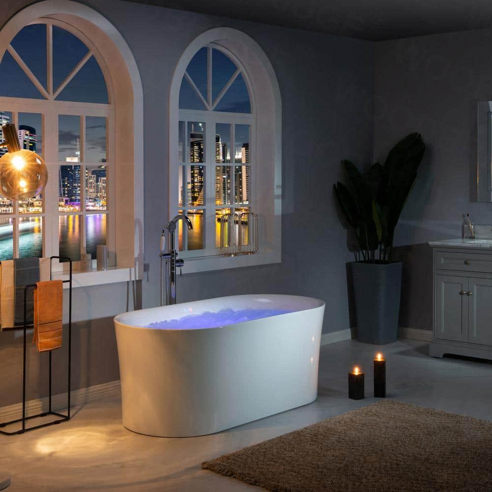 67" x 32" Freestanding Air Soaking Acrylic Bathtub with 208 Jets, 7 Colors LED Lights, Chromatherapy