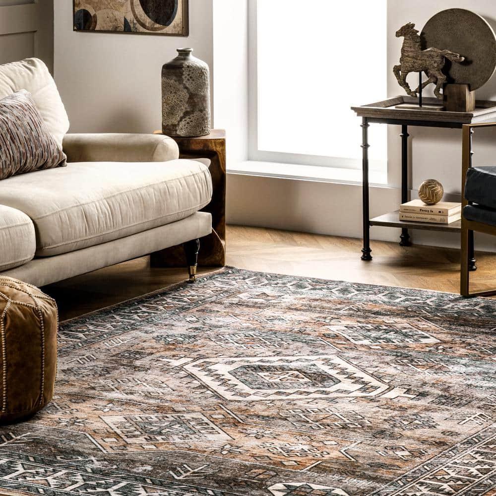 Nuloom 5x8 Machine Washable Rain Haven Vintage Medallion Indoor Area Rug, Rust Non-Slip Backing, Stain Resistant, BedroomLiving Room, Kitchen