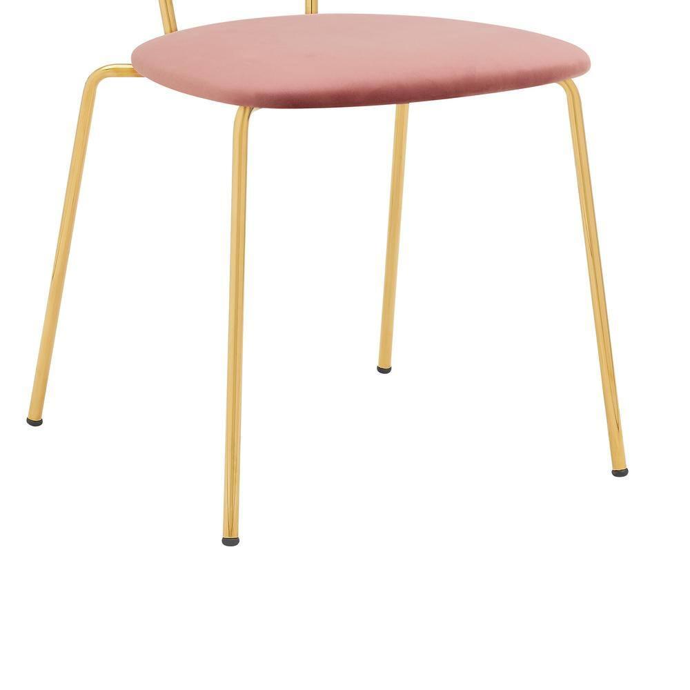 Set of 2 Neo Modern Velvet and Metal Leg Dining Room Chairs Pink/Gold - Armen Living: Chrome-Plated, Foam-Filled, Armless Design