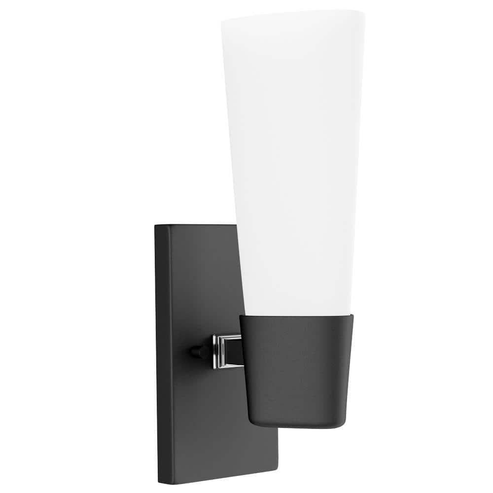 Progress Lighting Zura 1-Light Bath & Vanity Fixture, Zinc, Black, Opal Glass Shade