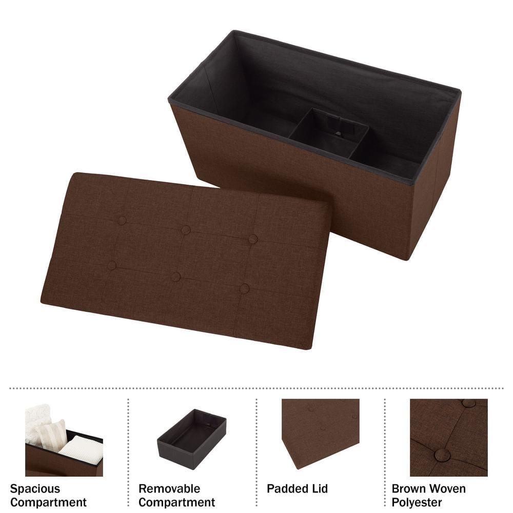 Lavish Home Ottoman Set of 2 - Ottoman Foot Rest, Linen Chest, or Storage Bench Set - 30in Ottomans for Living Room, Bedroom, Dorm Storage (Brown)