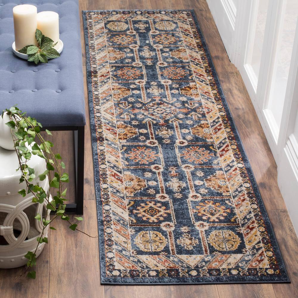 Bijar BIJ653 Power Loomed Indoor Runner Rug - Royal/Ivory - 2'3"x8' - Safavieh