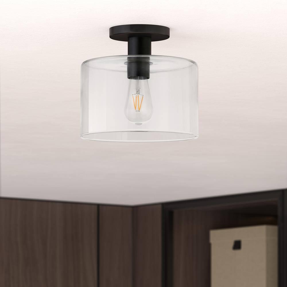 Evelyn&Zoe 10" Matte Black Metal/Glass Semi Flush Mount