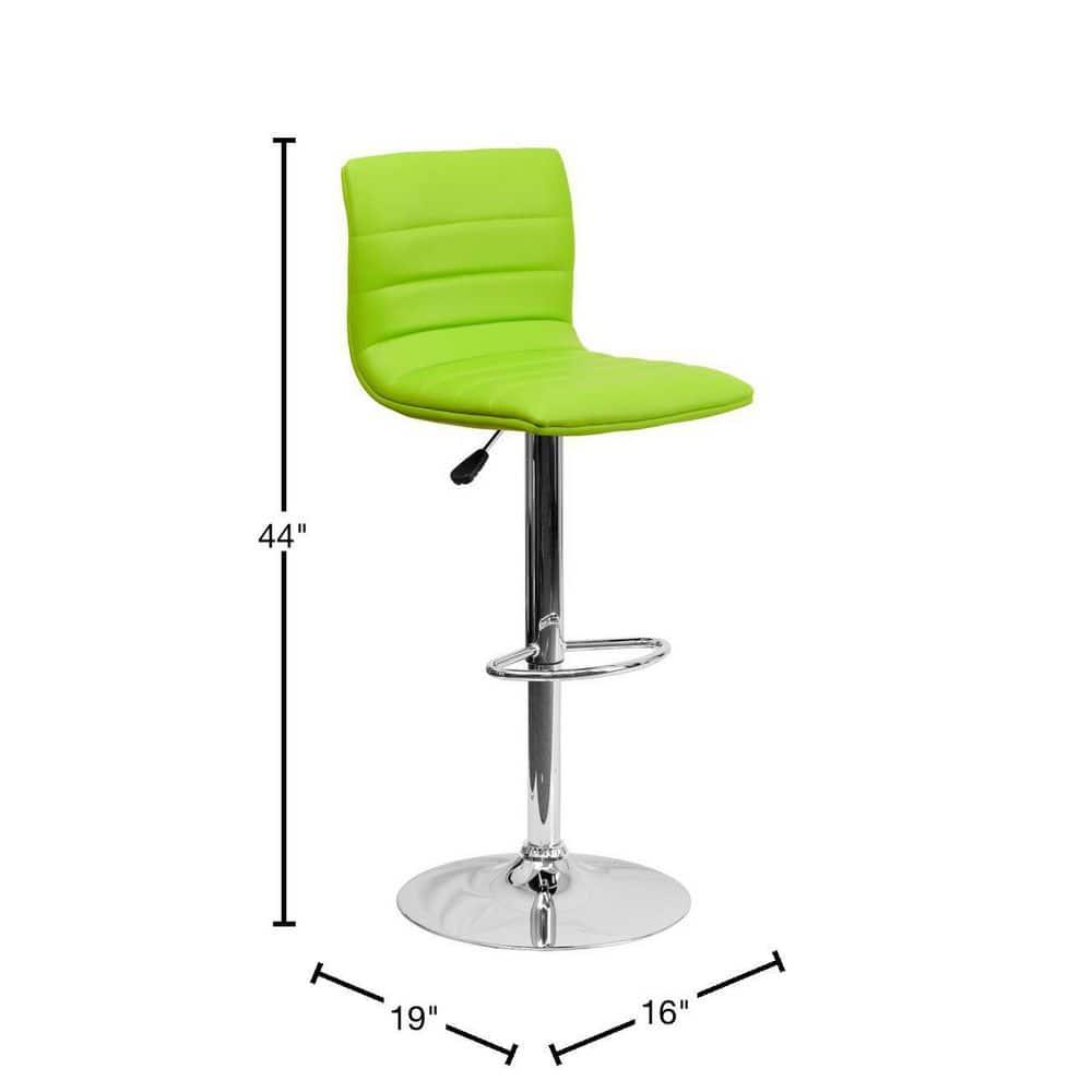 Flash Furniture Modern Green Vinyl Adjustable Bar Stool with Back, Counter Height Swivel Stool with Chrome Pedestal Base