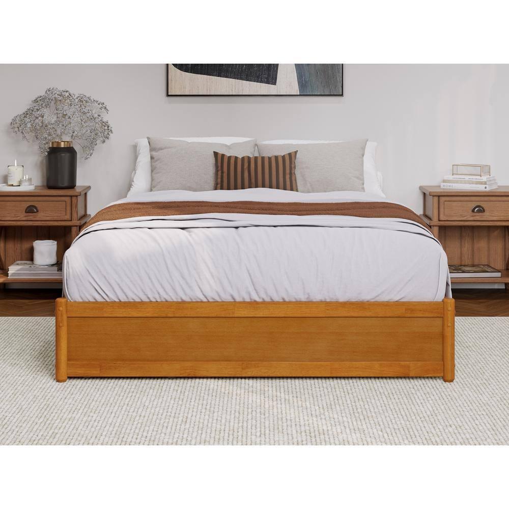 Barcelona Queen Wood Panel Platform Bed with Storage Drawers in Light Toffee