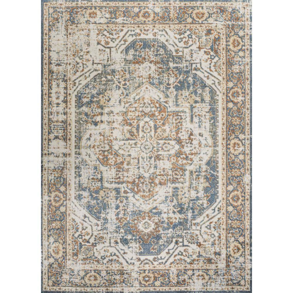JONATHAN Y Keesha Bold Distressed Medallion Low-Pile Machine-Washable Blue/Cream 4 ft. x 6 ft. Area Rug