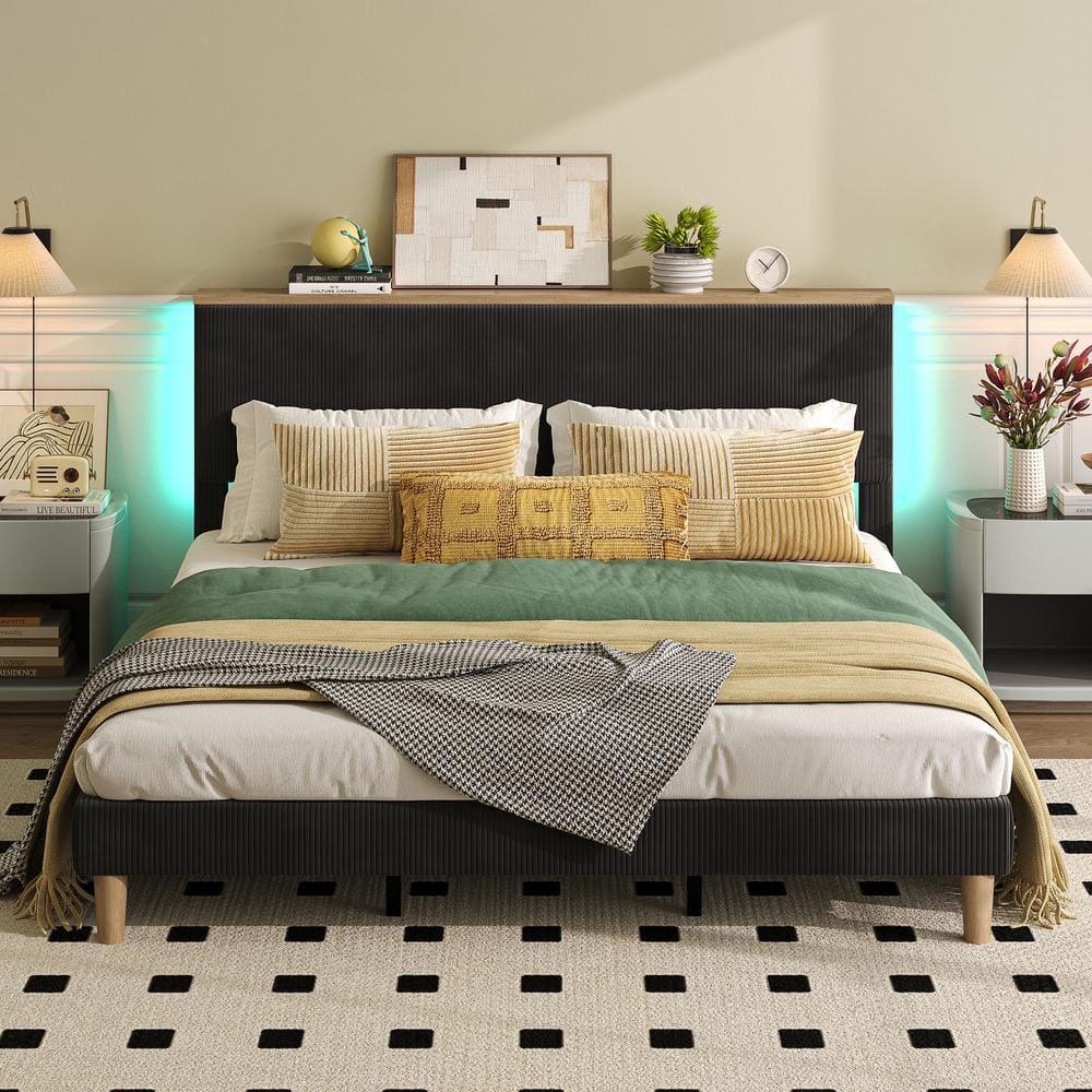 Bestier Queen Size Bed Frame with Headboard Black
