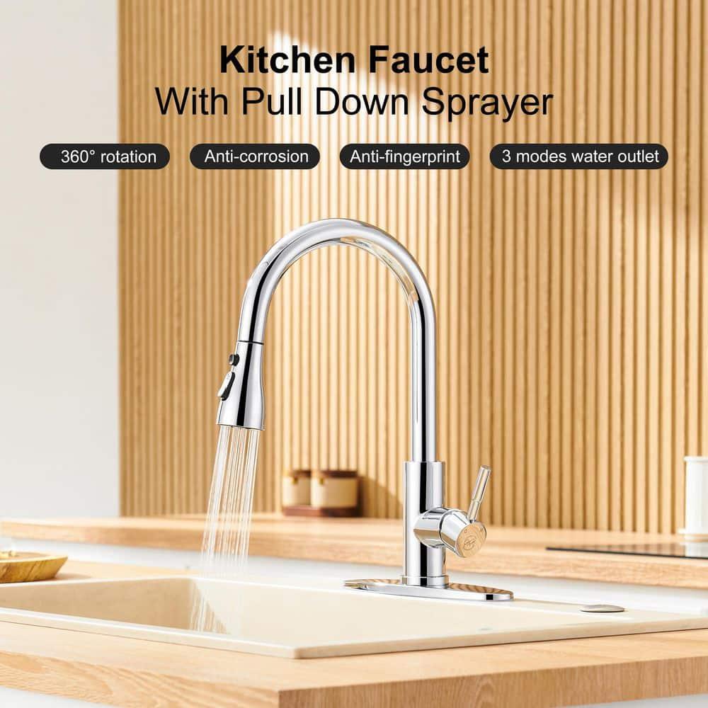 GAGALIFE Single Handle Pull Down Sprayer Kitchen Faucet High Arc Stainless Steel Faucet with 3-Function Sprayer JJL-CL-PT-SDP-C