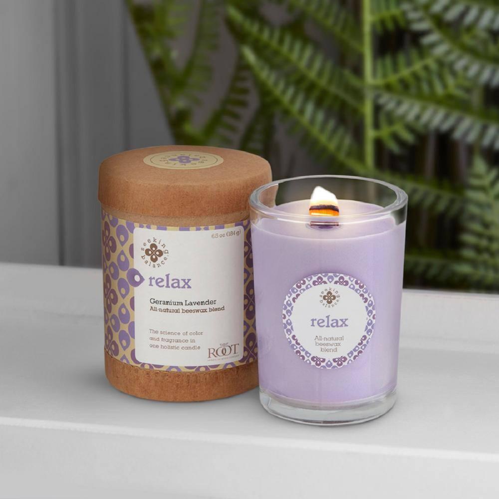 Root Candles Relax Geranium Lavender Scented Jar Candle