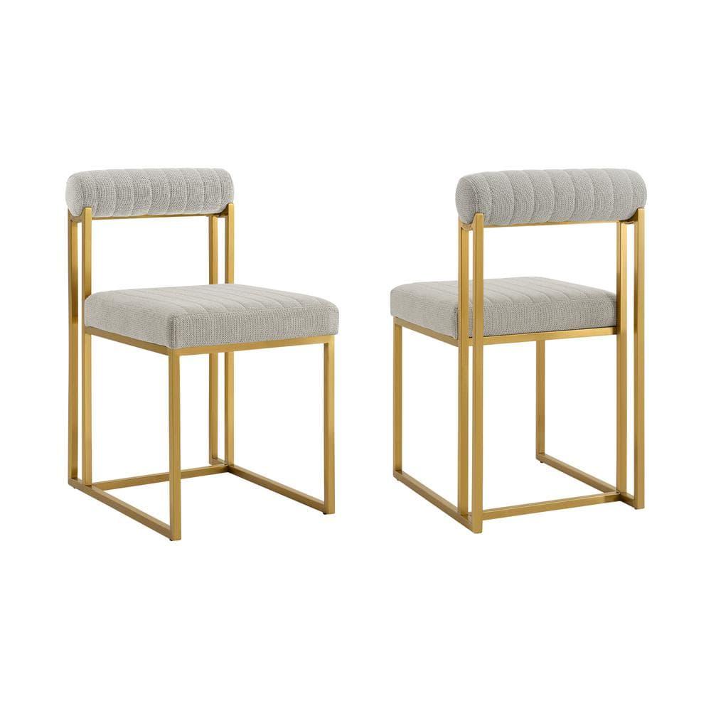 Armen Living Set of 2 Anastasia Brushed Stainless Steel and Fabric Dining Chairs Gold/Taupe