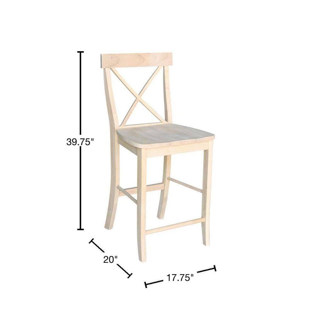 24" X Back Counter Height Barstool Unfinished - International Concepts: Hardwood Frame, Square Seat