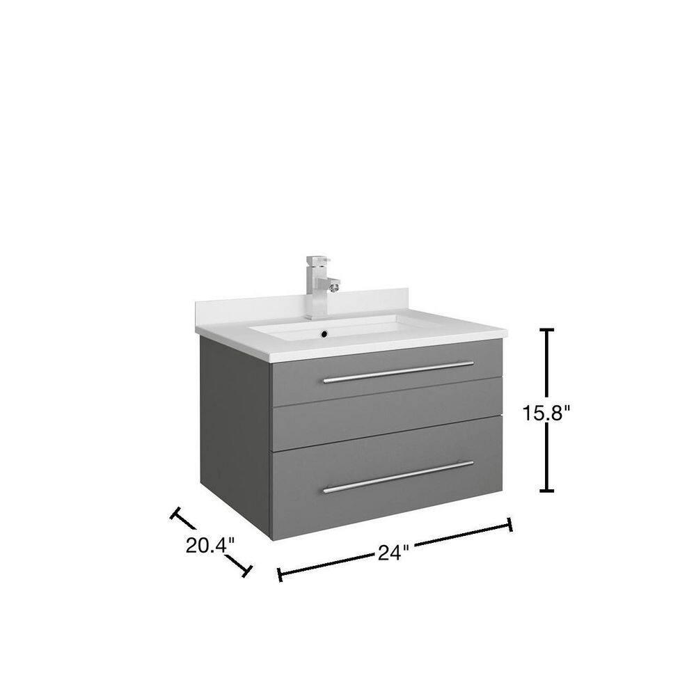 Lucera 24" Wall Mount Modern Single Sink Bathroom Vanity with Top and Undermount Sink