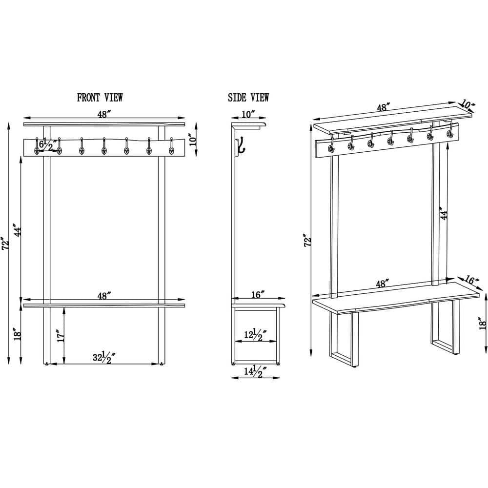 Alpine Hall Tree Natural - Alaterre Furniture: Acacia Wood, Metal Legs, Storage, 7 Hooks