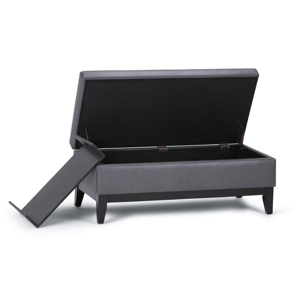 Simpli Home Oregon 42"W Upholstered Storage Ottoman Bench with Lift-Top Lid and Tray