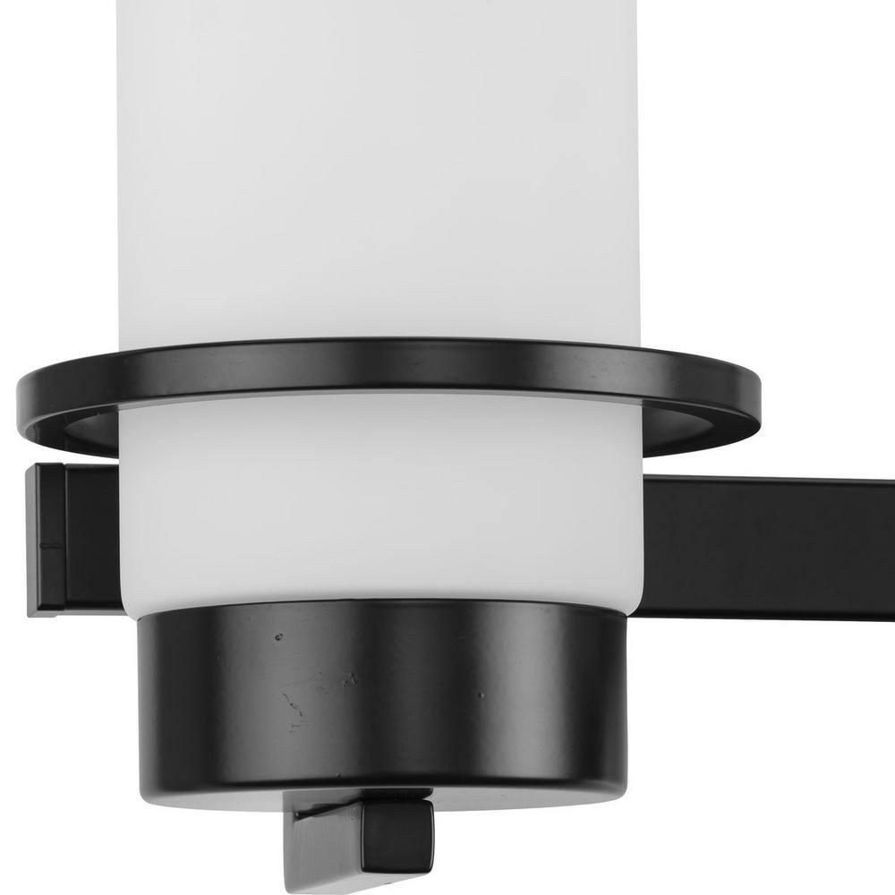 Progress Lighting Reiss 3-Light Vanity Light, Matte Black, White Glass Shade