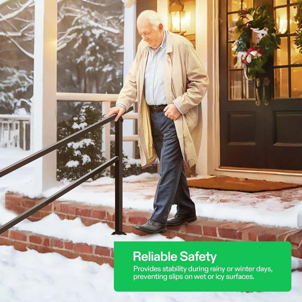 6-Step 36 in. H x 85 in. W Outdoor Black Wrought Mattle Iron Stair Railing Kit