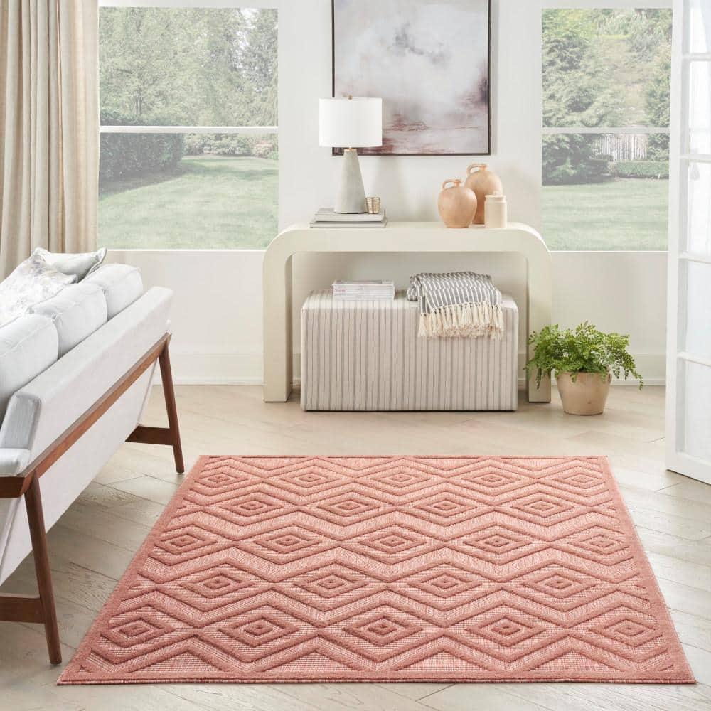 Nourison Versatile Diamond Geometric Flatweave Indoor Outdoor Area Rug Coral/Orange 5' x 7'