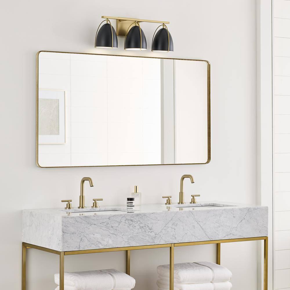 Norman 24.25" Satin Brass Vanity Light with Midnight Black Steel Shades