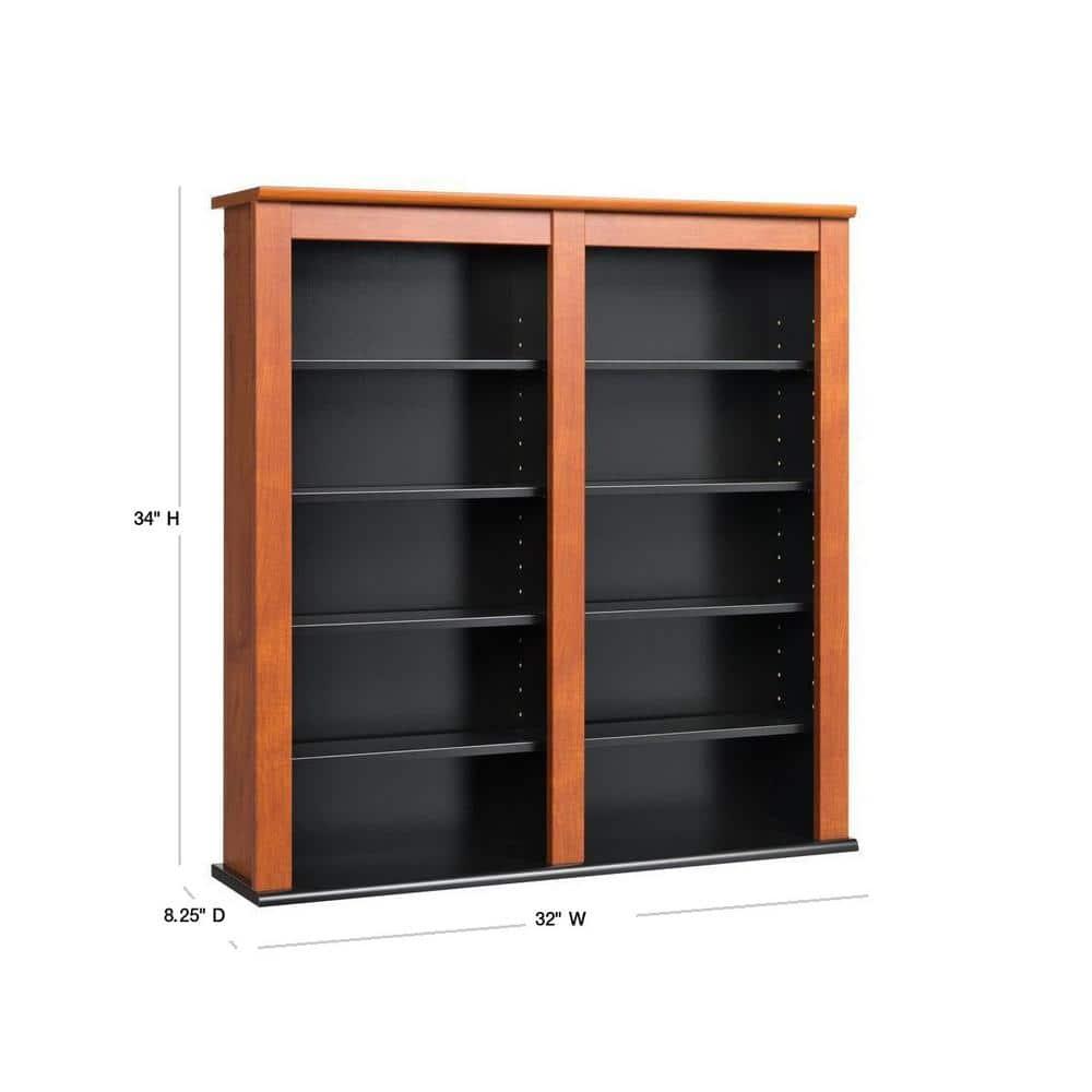 Prepac Double Floating Media Wall Storage in Cherry and Black