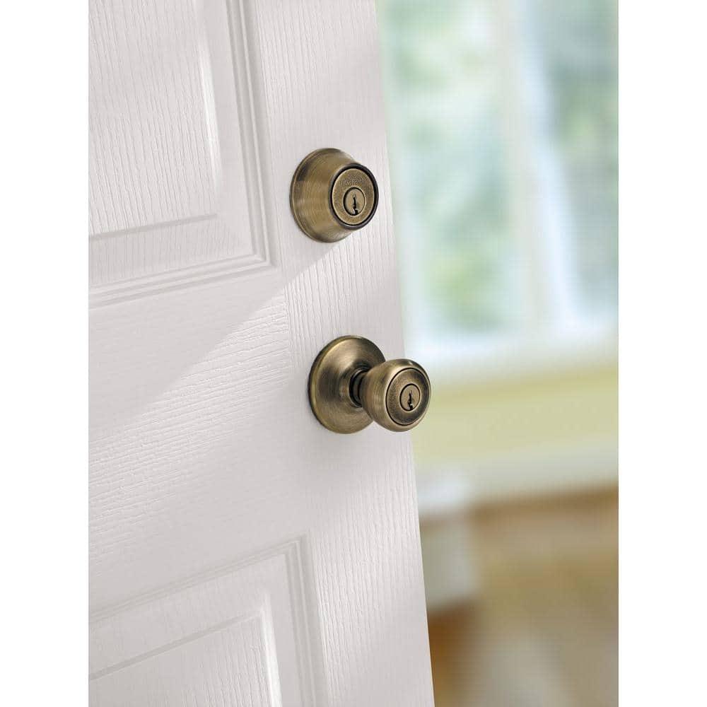 Tylo Antique Brass Exterior Entry Door Knob and Double Cylinder Deadbolt Combo Pack