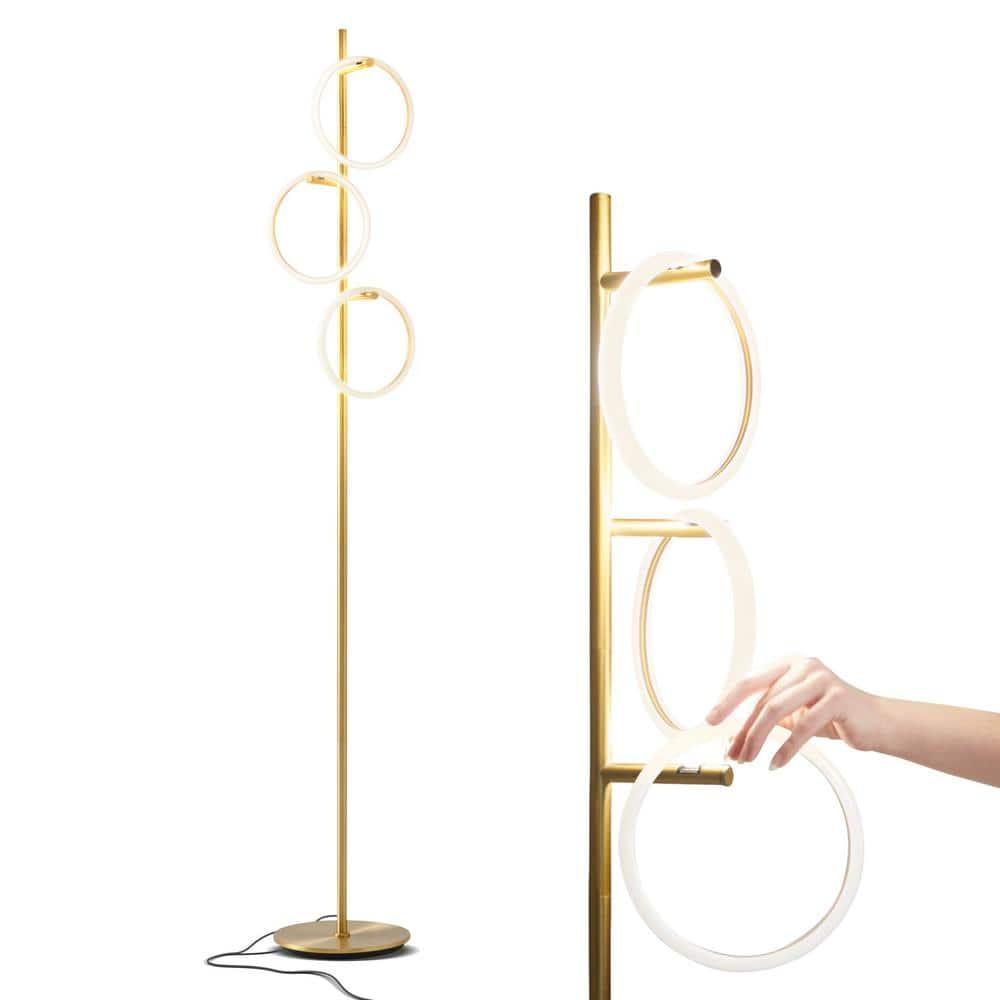 Brightech Saturn 66" Modern LED Floor Lamp with 3 Removable Ring Lights and Gold Finish, 3-Way Dimming
