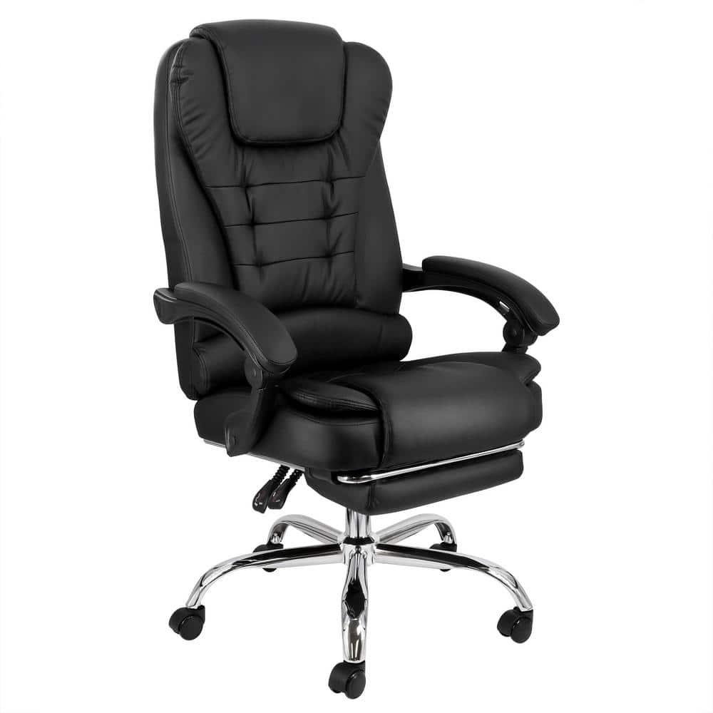 HOMCOM Executive Office Chair with Footrest and Lumbar Support, PU Leather Office Desk Chair, Ergonomic, Reclining and Swivel Chair, Black