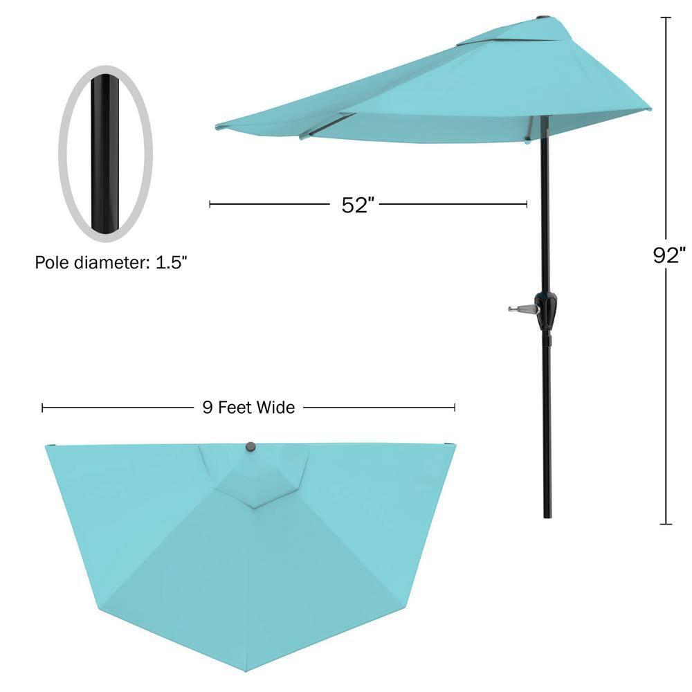 Pure Garden Summertime Umbrellas 3 Half Umbrella Outdoor Patio Shade - 9' Patio Umbrella with Easy Crank - Small Canopy for Balcony, Table, or Deck by Pure Garden