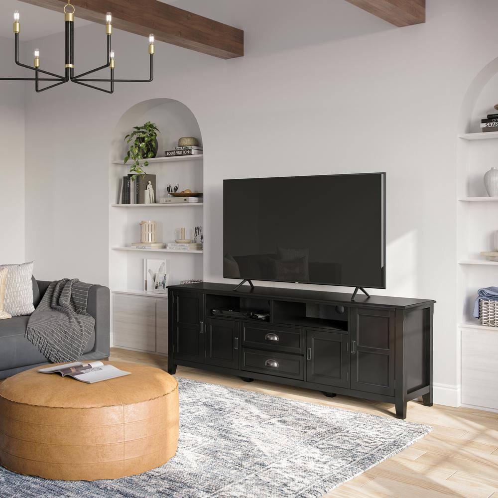 Burlington SOLID WOOD 72"Wide  TV Media Stand in Black  For TVs up to 80 inches