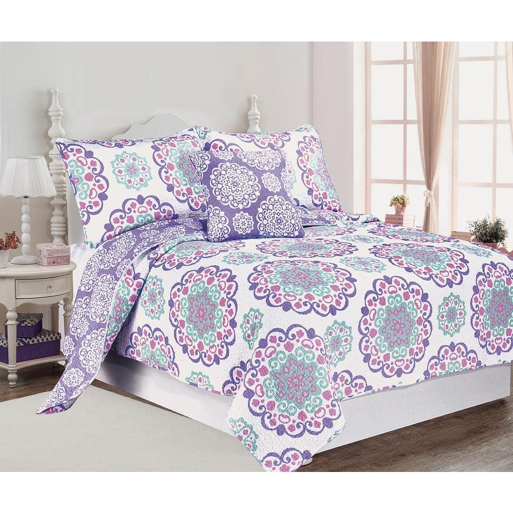 ALEX + BELLA Vivian Purple reversible Cotton Quilt Set
