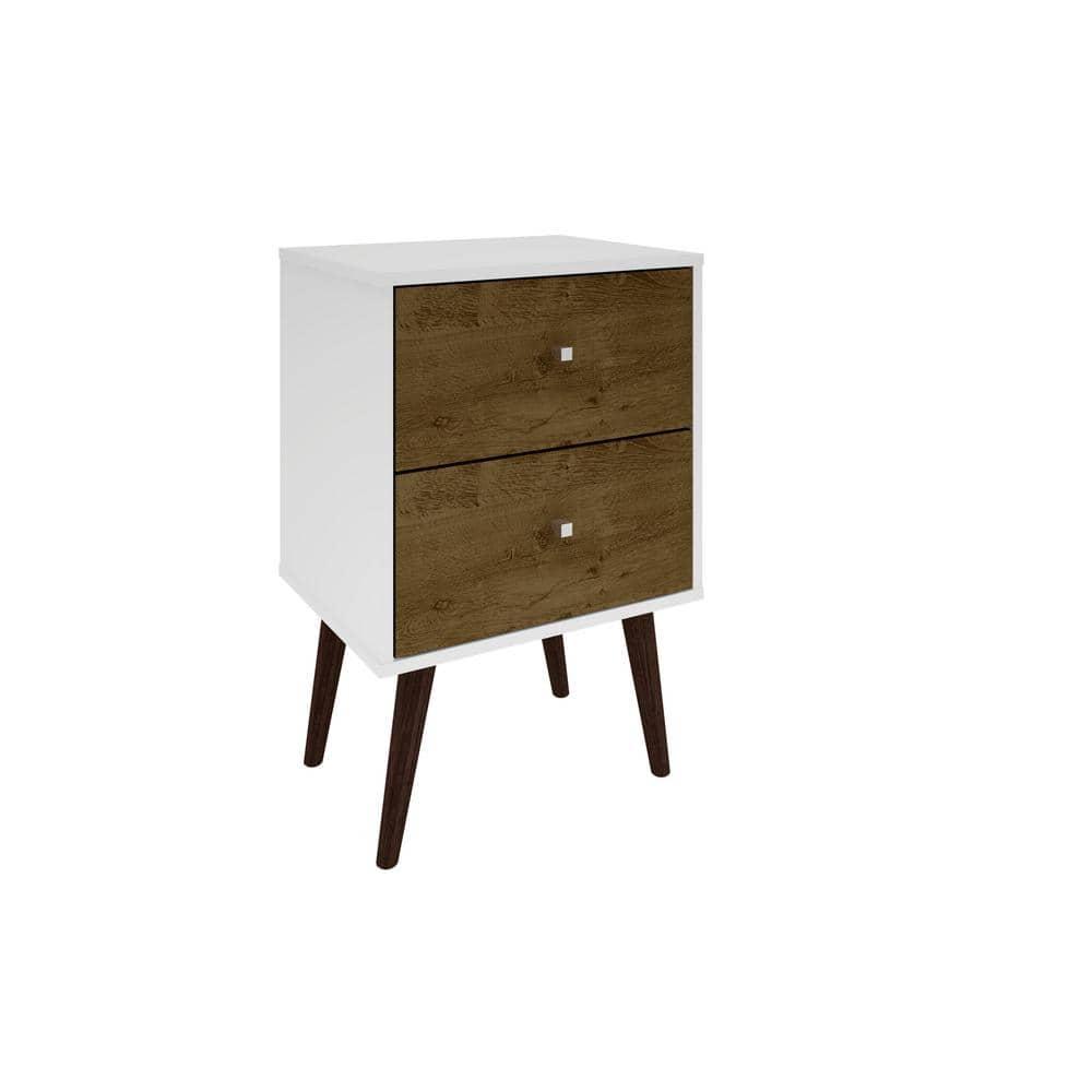 Liberty 2.0 Mid Century Modern Nightstand White/Rustic Brown - Manhattan Comfort