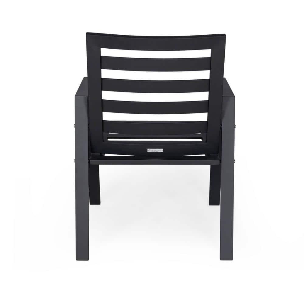 Chelsea Modern Patio Black Dining Armchair with Removable Cushions in Aluminum by LeisureMod