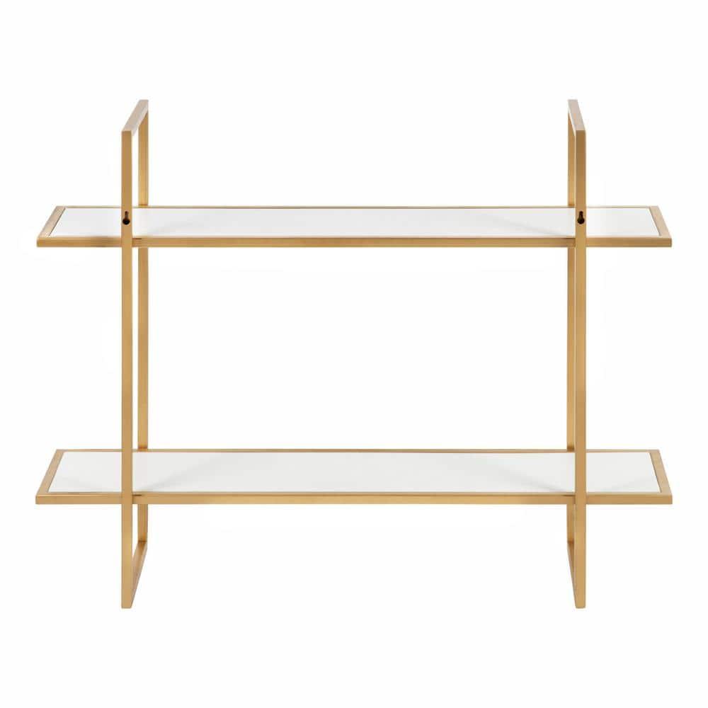 Kate & Laurel All Things Decor 30" x 24" Leigh Wood and Metal Wall Shelf White: MDF Floating Wall Shelves, 2-Tier