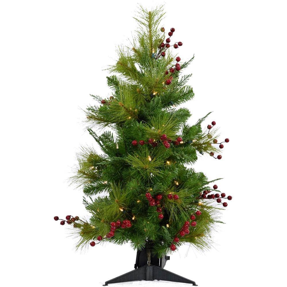 Fraser Hill Farm 2-ft. Newberry Pine Artificial Tree with Battery-Operated LED String Lights