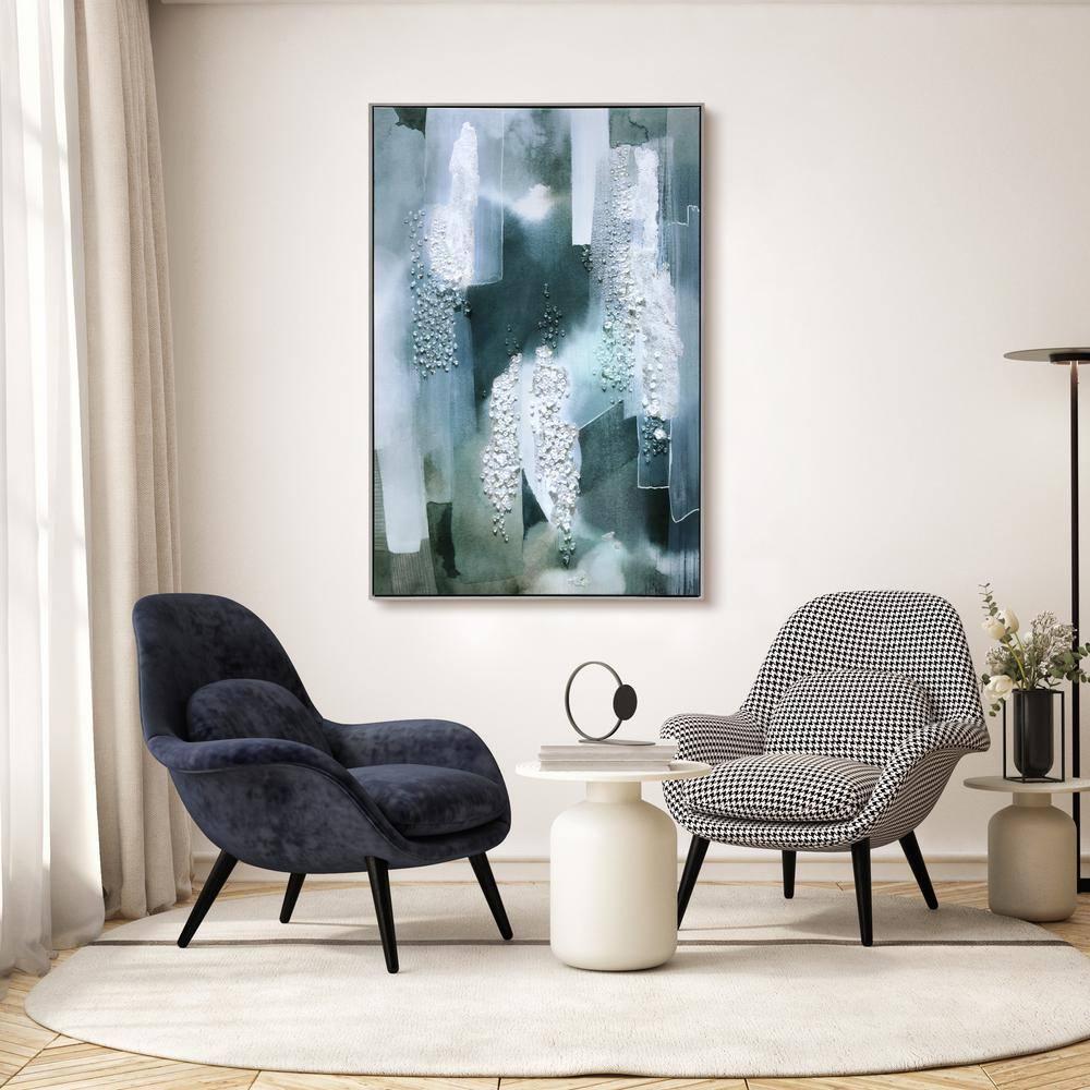 "Silver Mist I" Crystallus Epoxy Coated Wrapped Framed Glossy Canvas Wall Art with Heavy Acrylic Crystal Shards Embellishments