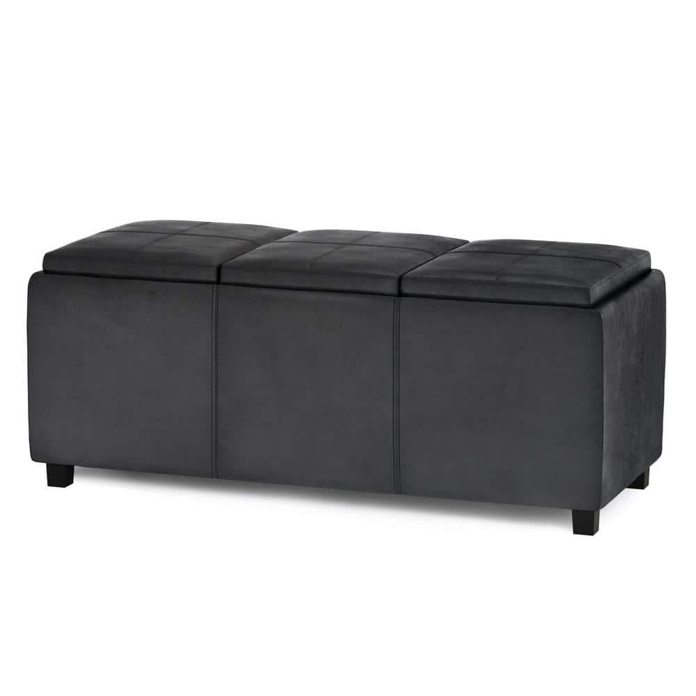 Simpli Home Avalon 42"W Upholstered Storage Ottoman with 3 Flip-Over Serving Trays