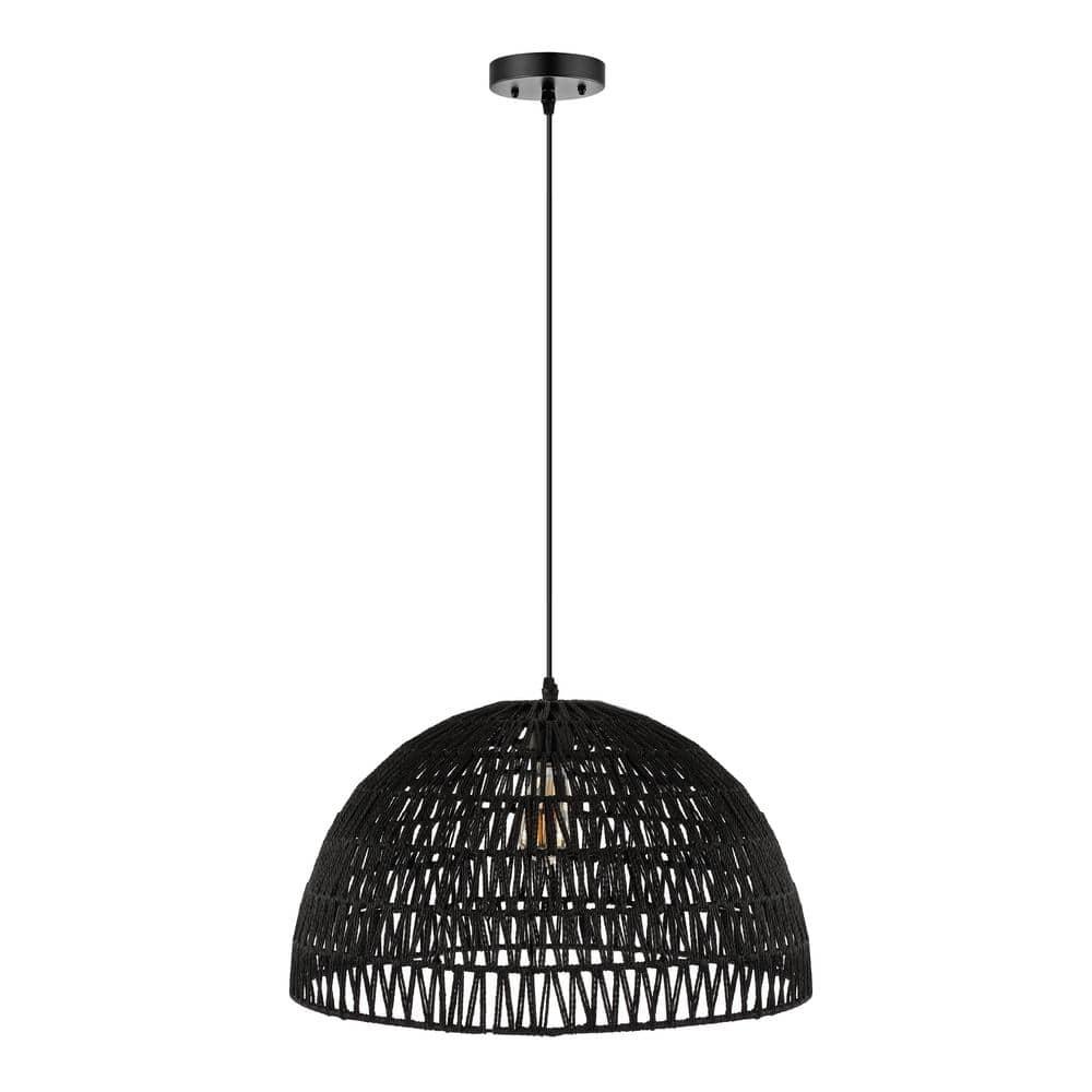 Campana 20" 1-Light Bohemian Modern Woven Rope/Iron LED Pendant, Black