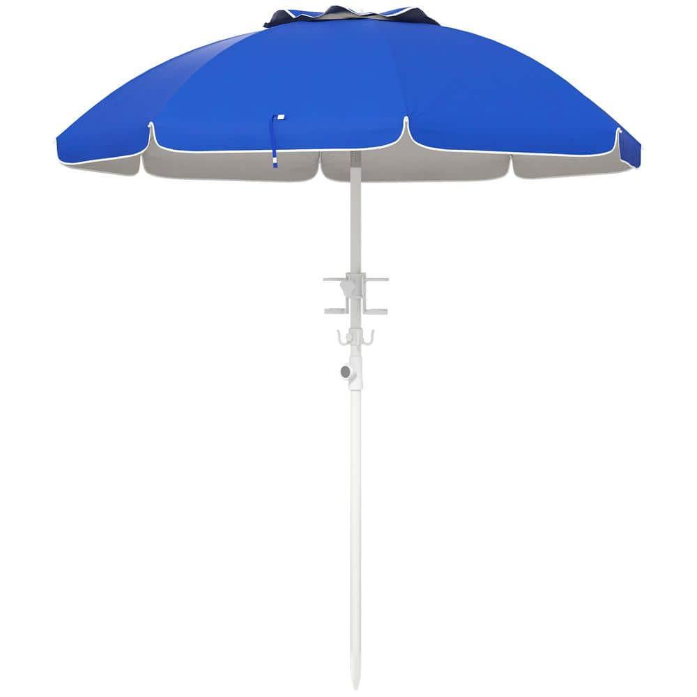 Outsunny 5.7' Beach Umbrella with Cup Holders, Hooks, Vented Canopy, Portable Outdoor Umbrella, Blue
