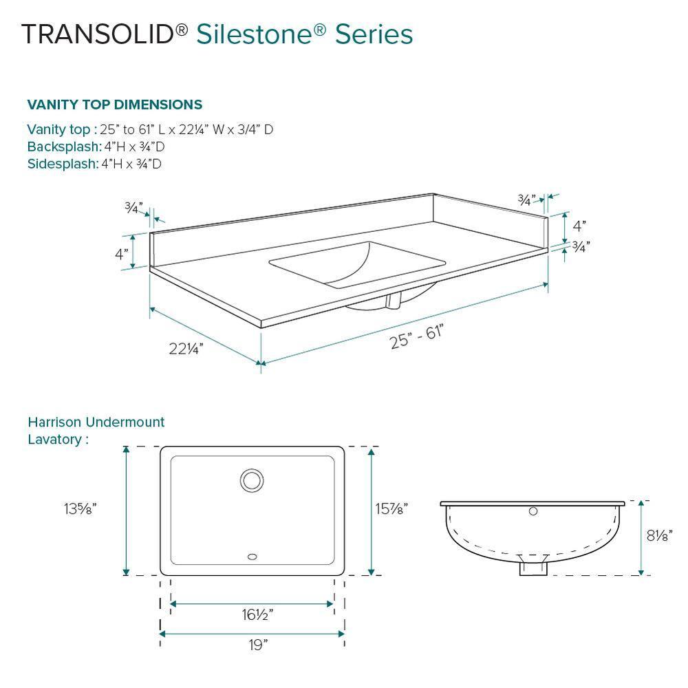 Transolid 49'' Quartz Single Bathroom Vanity Top with Sink