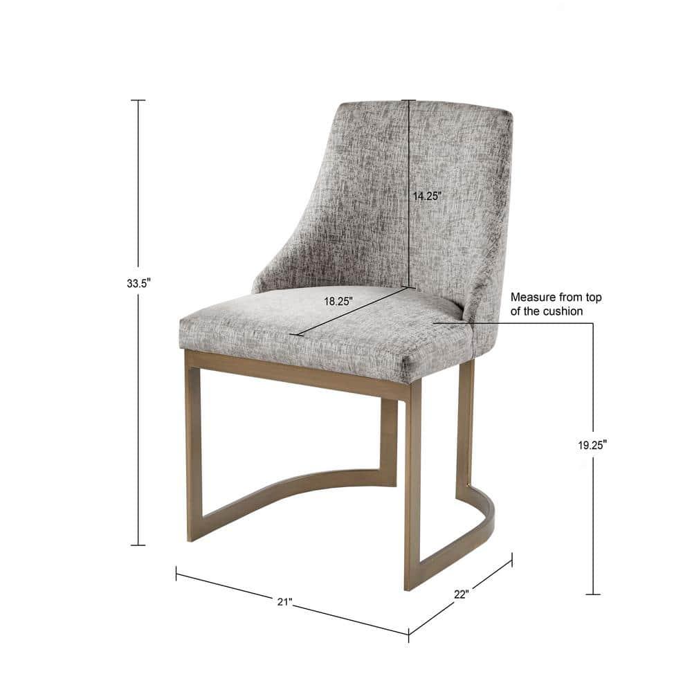 Madison Park Set of 2 Thornton Dining Chairs Gray: Upholstered, Metal Legs, Contemporary Style