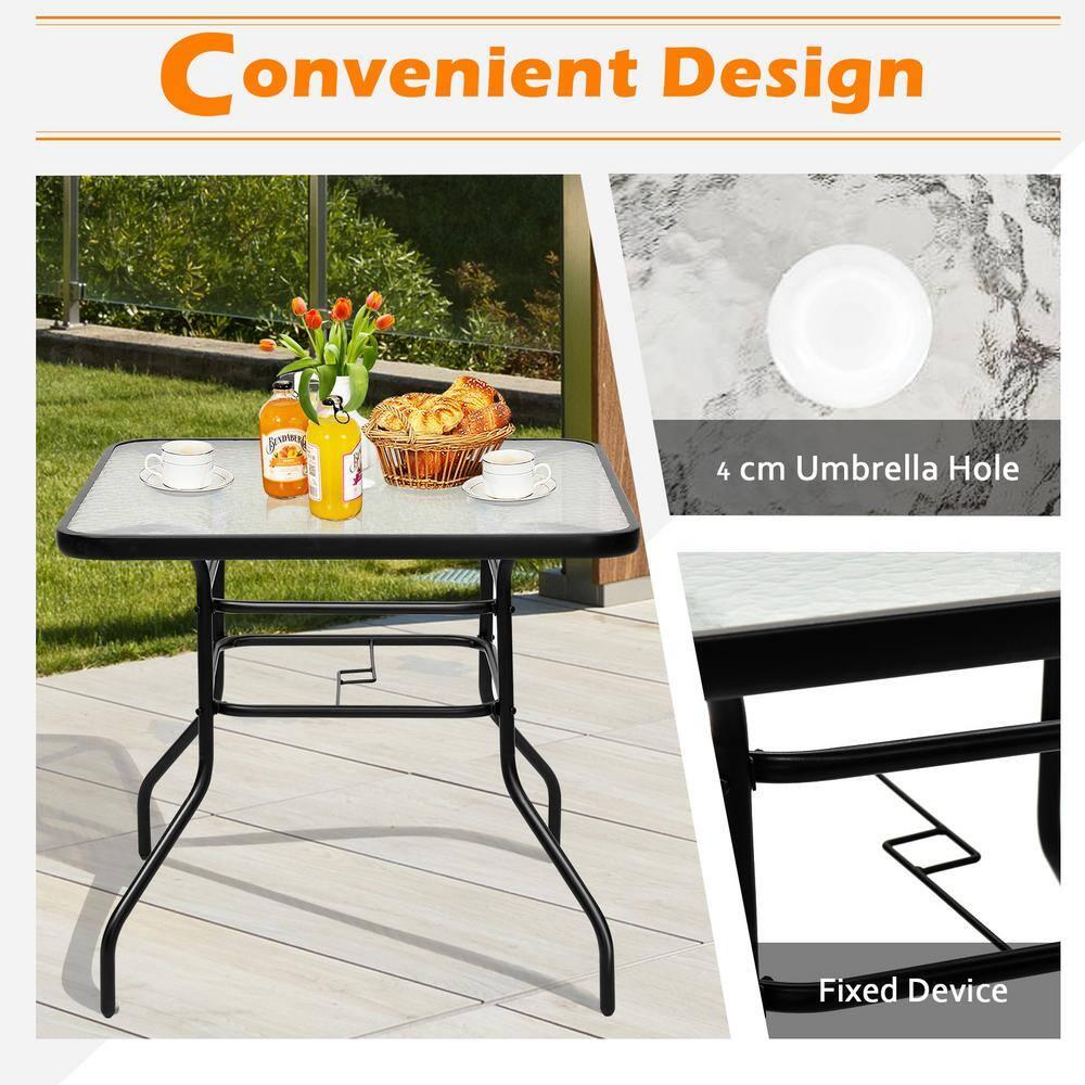Lark Manor™ Aliyahna 32'' Patio Square Table Tempered Glass Steel Frame Outdoor Pool Yard Garden