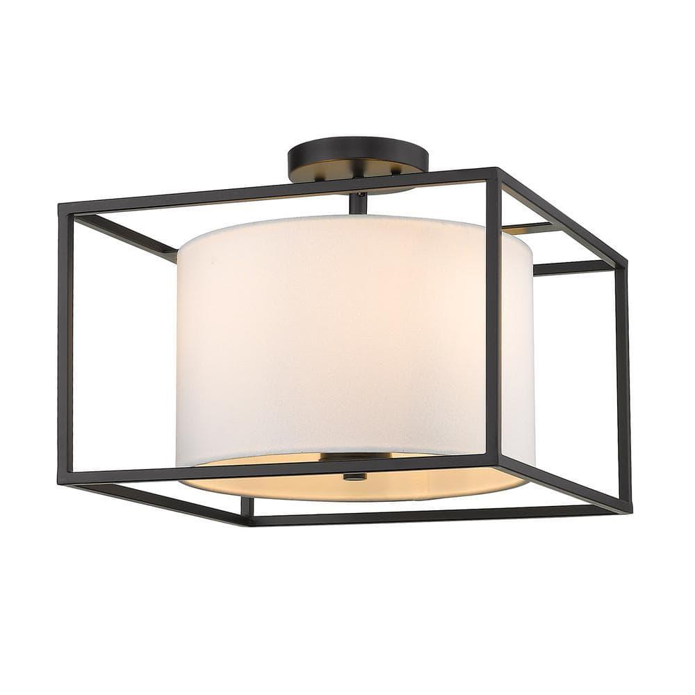 Golden Lighting Manhattan 3-Light Semi-flush in Matte Black with Modern White