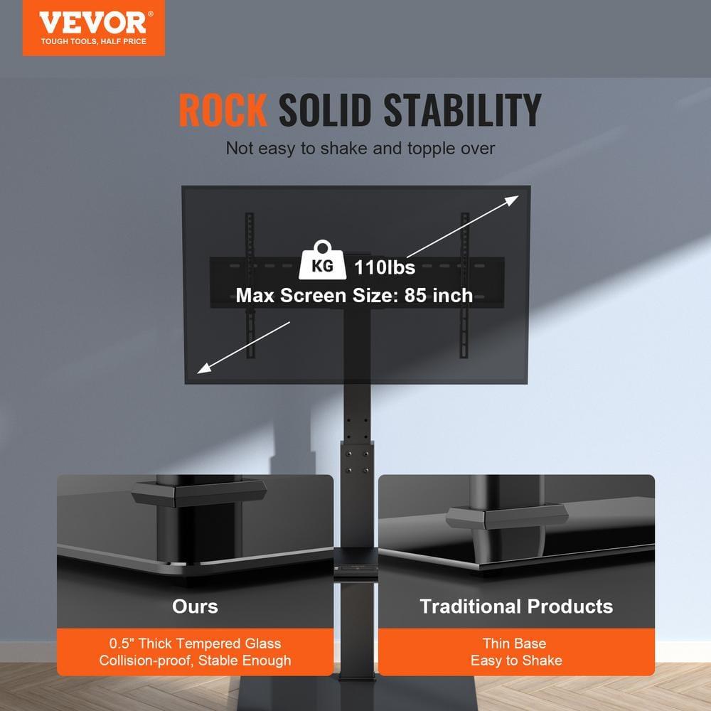 TV Mount Stand, Swivel Tall TV Stand for 32 - 85 in. TVs Height Adjustable with Tempered Glass Base for Bedroom, Study