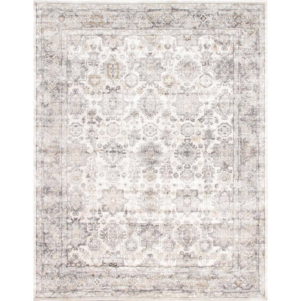 Ivory and Grey Rectangular 9' x 12' Synthetic Area Rug