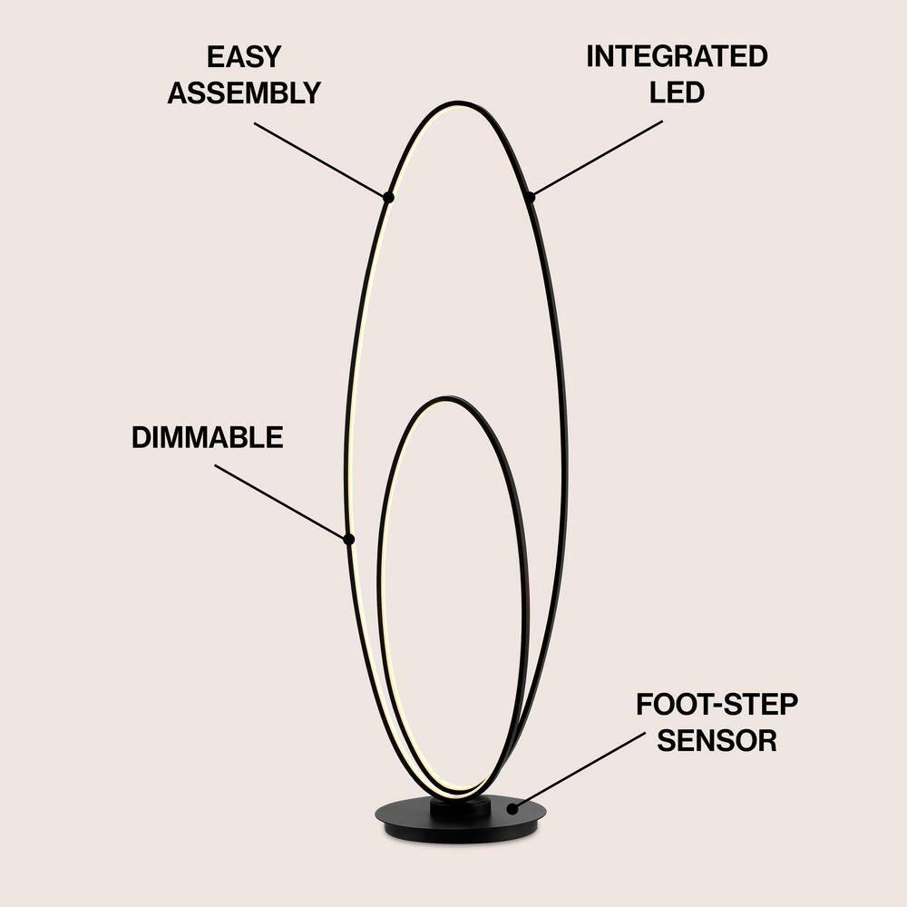 JONATHAN Y JYL9540A Looper 47" Metal Modern Contemporary Oval Dimmable Integrated LED Floor Lamp for living room, dinning room, bedroom, office, Black